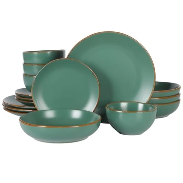 Gibson Home Hazeltine 16-Piece Green Stoneware Dinnerware Set - Plates and Bowls, Durable Ceramic Kitchen Dinner Set by Gibson Home - Used - Like New condition