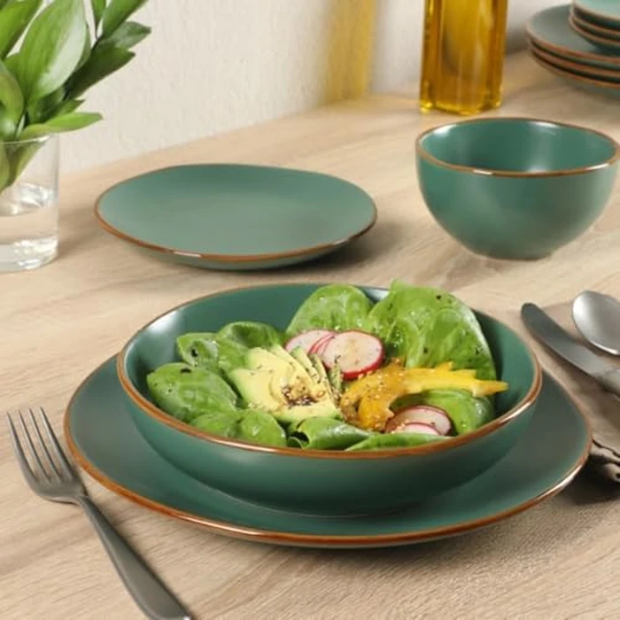 Gibson Home Hazeltine 16-Piece Green Stoneware Dinnerware Set - Plates and Bowls, Durable Ceramic Kitchen Dinner Set by Gibson Home - Image 2