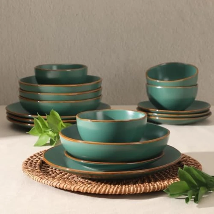 Gibson Home Hazeltine 16-Piece Green Stoneware Dinnerware Set - Plates and Bowls, Durable Ceramic Kitchen Dinner Set by Gibson Home - Image 3