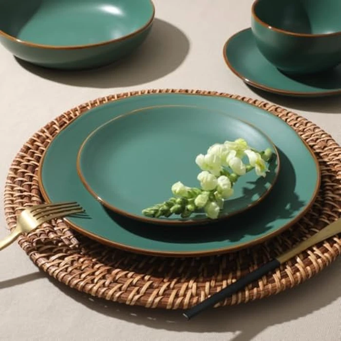 Gibson Home Hazeltine 16-Piece Green Stoneware Dinnerware Set - Plates and Bowls, Durable Ceramic Kitchen Dinner Set by Gibson Home - Image 5