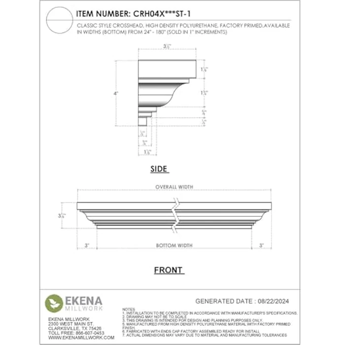 Endurathane Classic Crosshead, 28" Bottom Width x 34" Top Width x 4 1/2"H x 1/2"P, Factory Primed by Ekena Millwork - Image 2