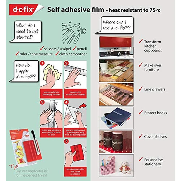 d-c-fix 346-0037-2PKA Decorative Self-Adhesive Film, Medium Walnut, 17" x 78" Roll, 2-Pack with Applicator by d-c-fix - Image 5