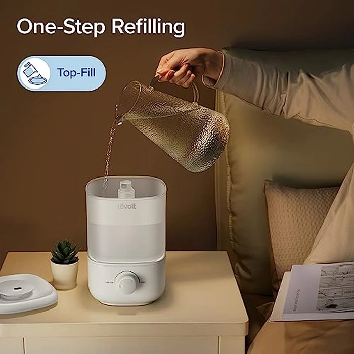 Levoit Humidifiers for Bedroom, 2.5L Top Fill Cool Mist Air Humidifier for Baby Nursery, Plants, Ultrasonic, Auto Shut-off, BPA Free, Quiet, Knob Control, 360 degrees Nozzle by Levoit - Image 3