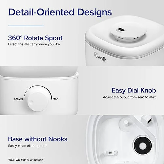 Levoit Humidifiers for Bedroom, 2.5L Top Fill Cool Mist Air Humidifier for Baby Nursery, Plants, Ultrasonic, Auto Shut-off, BPA Free, Quiet, Knob Control, 360 degrees Nozzle by Levoit - Image 8