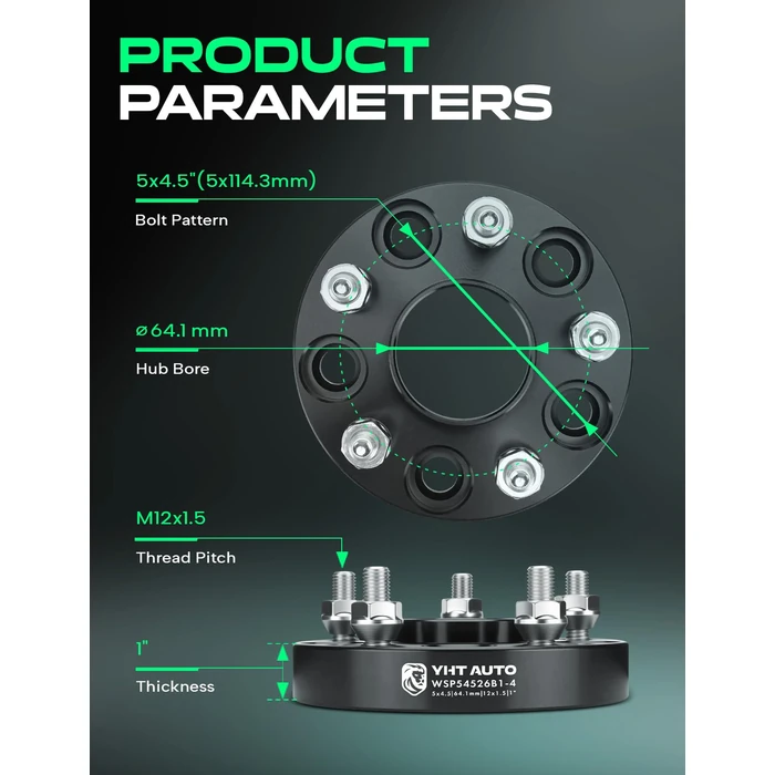 YHTAUTO 5x4.5 Hubcentric Wheel Spacers 1 Inch Fits Honda Accord, Civic, CRV HRV & Acura MDX, 5x114.3mm 25mm Tire Spacers, Element TL TLX ILX CSX , w/ M12x1.5 Studs, 64.1mm Hub Bore 5 Lug 4PCS by YHTAUTO - Image 4