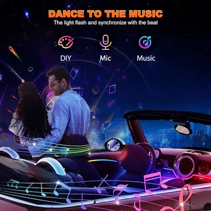 Jushope Interior Car LED Strip Lights, Acrylic LED Lights for Car with Dynamic Dreamcolor Chasing, Ambient Lighting Kits Music Sync Wireless APP and RF Remote Control (10 in 1) by Jushope - Image 5