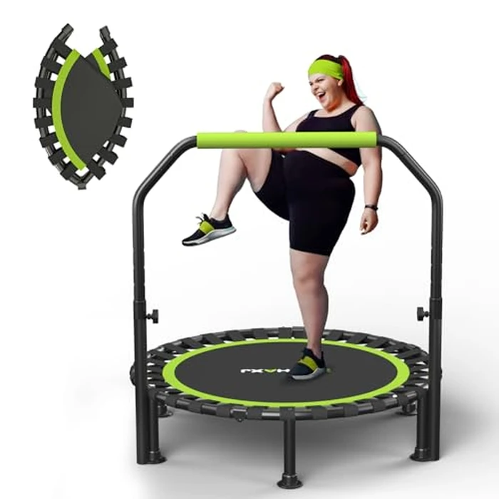Foldable Mini Trampoline, 40" Rebounder Trampoline for Adults & Kids, 450lbs Capacity with U-Shaped Adjustable Bar, Indoor Fitness Workout Exercise Equipment by ZCMHAXJ - Image 1