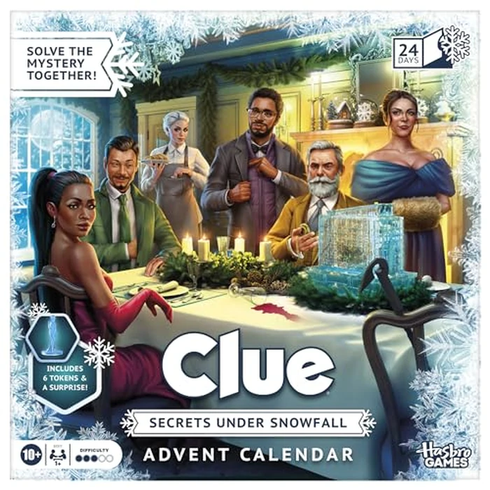 Clue Advent Calendar: Secrets Under Snowfall | 24 Days | Family Mystery Games | with 6 Winter-Themed Tokens and Surprise | Ages 10+ | 1+ Players by Hasbro Gaming - Used - Good condition - CA$26.91