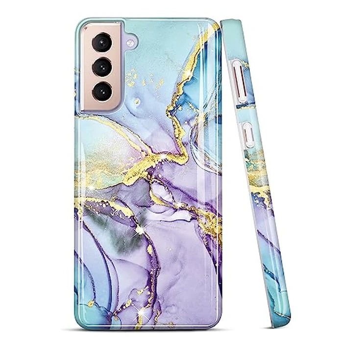 JIAXIUFEN Galaxy S21 Case Gold Sparkle Glitter Marble Slim Shockproof TPU Soft Rubber Silicone Cover Phone Case for Samsung Galaxy S21 5G 6.2 inch Purple Blue by JIAXIUFEN - Used - Good condition - CA$8.81