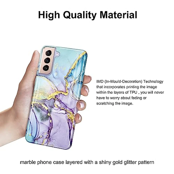 JIAXIUFEN Galaxy S21 Case Gold Sparkle Glitter Marble Slim Shockproof TPU Soft Rubber Silicone Cover Phone Case for Samsung Galaxy S21 5G 6.2 inch Purple Blue by JIAXIUFEN - Image 2