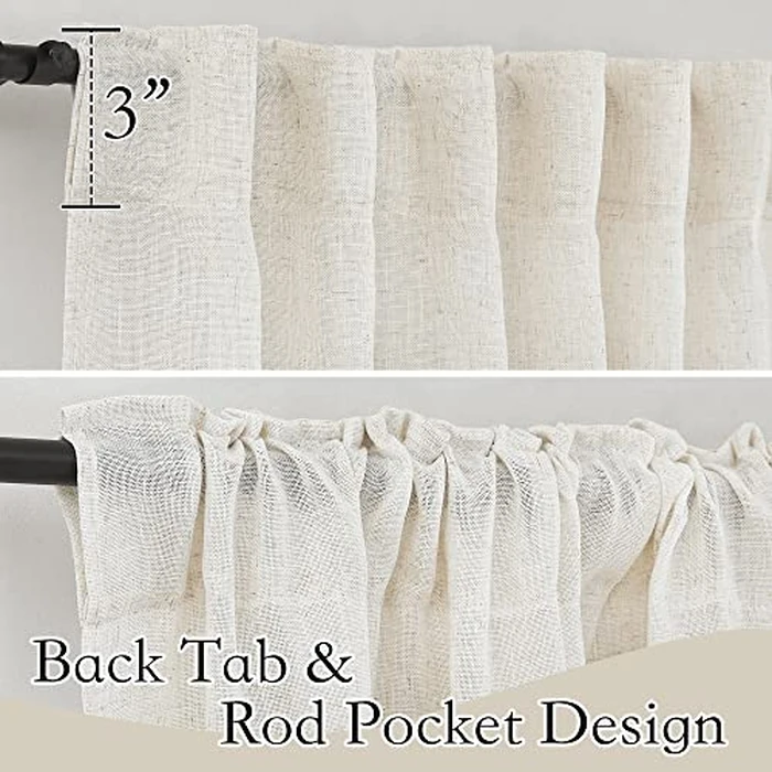 RYB HOME Semi Sheer Curtains - Linen Blend Privacy Curtains Sheer Window Treatment Drapes Farmhouse Decor for Bedroom Living Room Sliding Glass Door, 52 inch Wide x 95 inch Long 2 Panels, Linen by RYB HOME - Image 2
