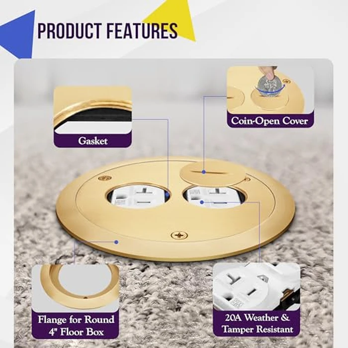 ENERLITES 975501-C Screw Cap Floor Box Cover, 4" Diameter, 20A Tamper-Weather Resistant Receptacle Outlet, Watertight Gaskets, 975501-C, UL Listed by ENERLITES - Image 2