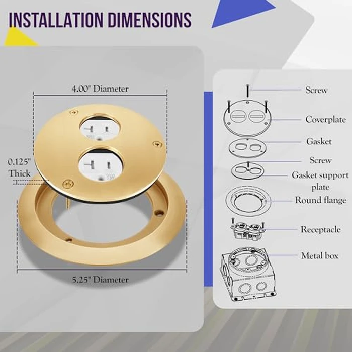 ENERLITES 975501-C Screw Cap Floor Box Cover, 4" Diameter, 20A Tamper-Weather Resistant Receptacle Outlet, Watertight Gaskets, 975501-C, UL Listed by ENERLITES - Image 7