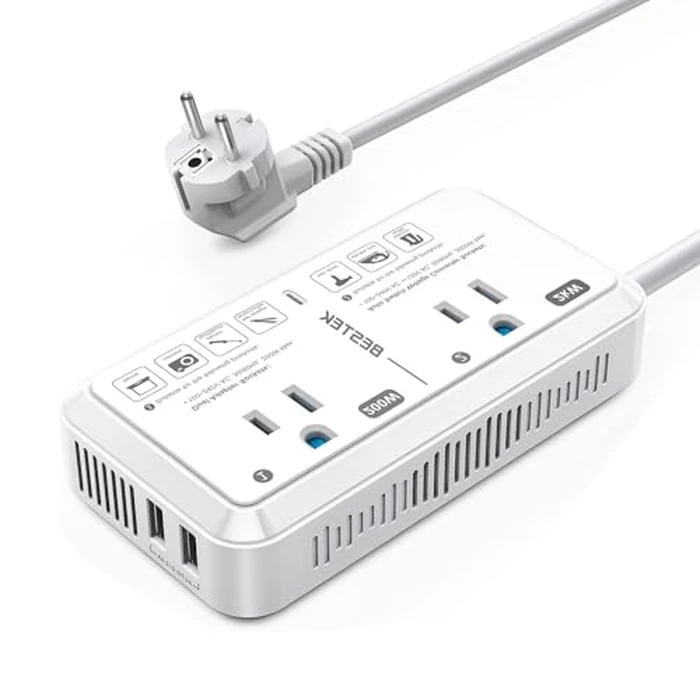 BESTEK 2000W Travel Voltage Converter Universal Travel Adapter 220V to 110V Converter with 2 USB Ports for Hair Dryer/Curling Iron/Phone, for Europe Countries (White) by BESTEK - Used - Like New condition - US$22.30