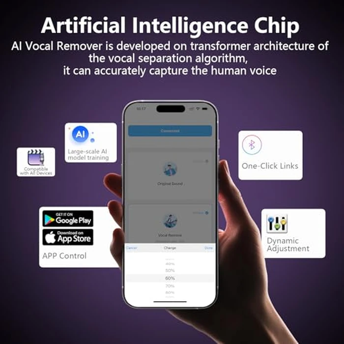 AI Vocal Remover, Portable Bluetooth Real-Time Vocal Removal Device with APP Control Voice Elimination for Karaoke Machine Music Practice, Home Speaker Accessories with 6.35mm/3.5mm Audio Jack Adapter by Enituo - Image 3