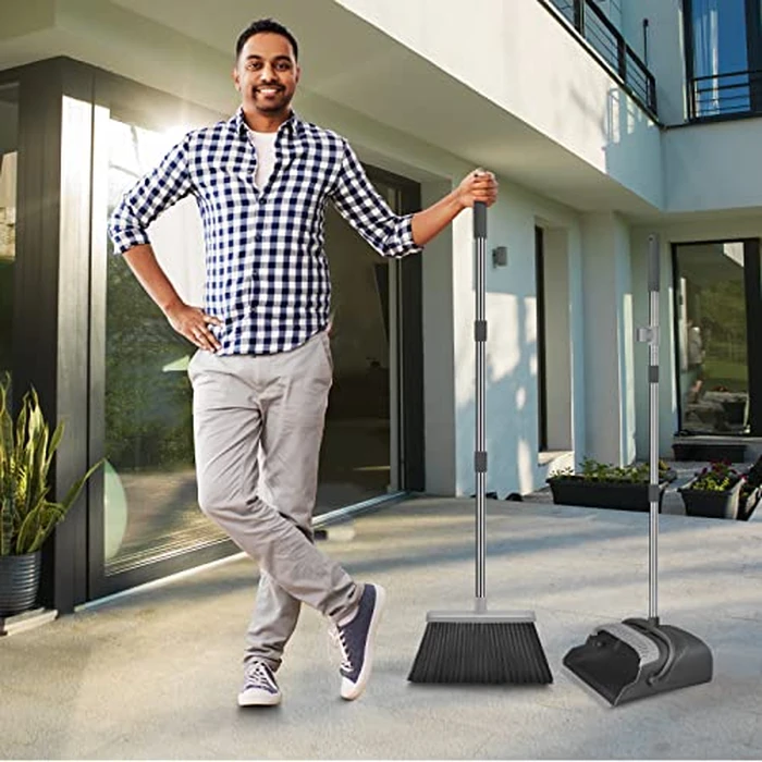 kelamayi Broom and Dustpan Set for Home, Office, Indoor&Outdoor Sweeping, Stand Up Broom and Dustpan (Black&Gray) by kelamayi - Image 7