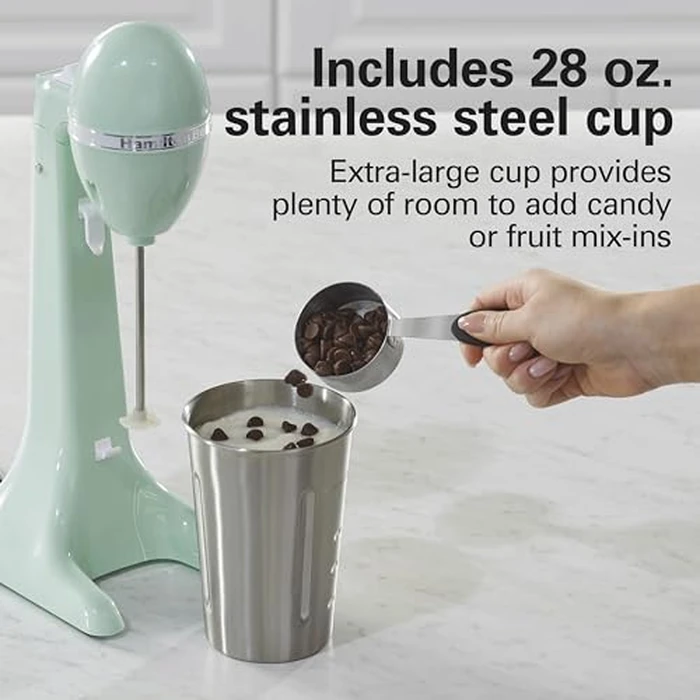 Hamilton Beach DrinkMaster Electric Drink Mixer, Retro Milkshake Maker & Milk Frother, 2 Speeds, Extra-Large 28 oz. Stainless Steel Cup, Mint by Hamilton Beach - Image 3