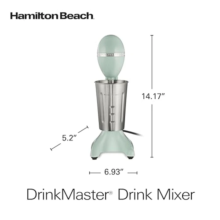 Hamilton Beach DrinkMaster Electric Drink Mixer, Retro Milkshake Maker & Milk Frother, 2 Speeds, Extra-Large 28 oz. Stainless Steel Cup, Mint by Hamilton Beach - Image 8