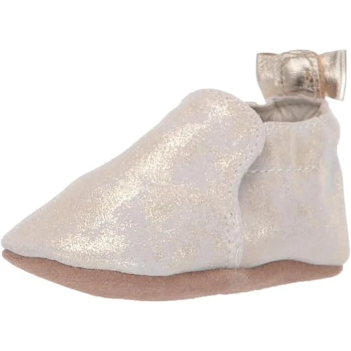 Robeez Baby Girls and Unisex Soft Soles Slip-Resistant Crib Shoes Slippers Moccasins for Infant and Toddler - Gold Shimmer - 6-12 Months by Robeez - Image 1