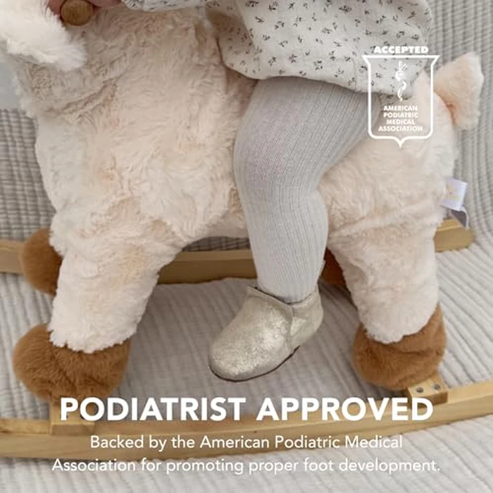 Robeez Baby Girls and Unisex Soft Soles Slip-Resistant Crib Shoes Slippers Moccasins for Infant and Toddler - Gold Shimmer - 6-12 Months by Robeez - Image 6