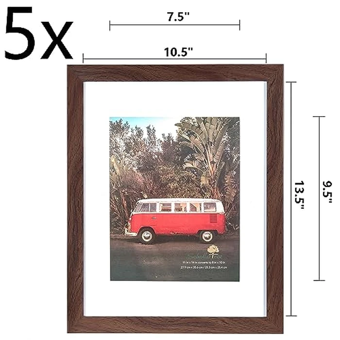 Scholartree Brown 11x14 Picture Frames Set of 5, Display 11x14 without Mat or 8x10 with Mat，Wall Gallery Photo Frames by Scholartree - Image 3