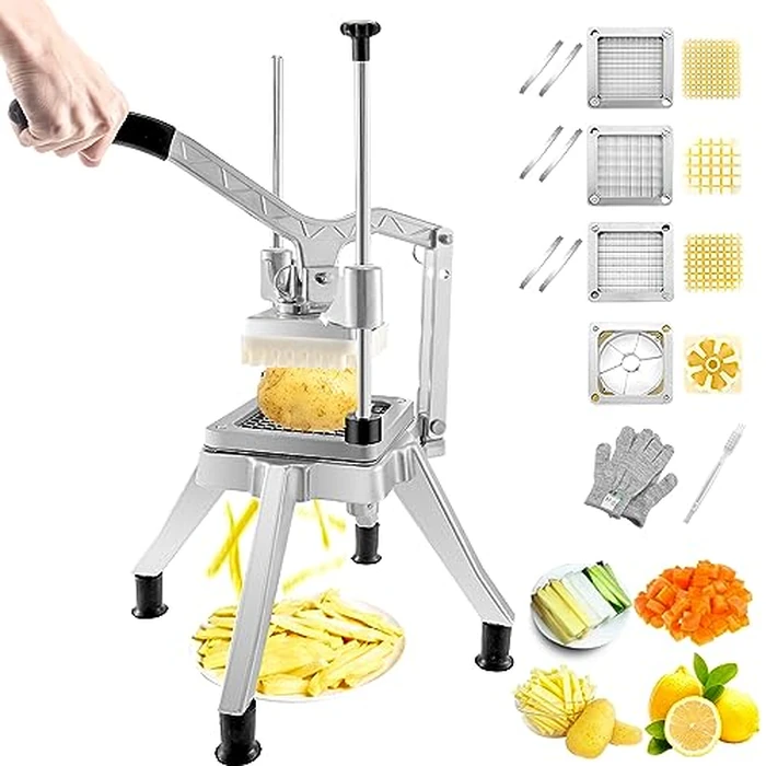VEVOR Commercial Vegetable Chopper w/ 4 Replacement Blades, Stainless Steel French Fry Cutter Potato Dicer & Fruit Slicer for Restaurants & Home Kitchen by VEVOR - Used - Very Good condition