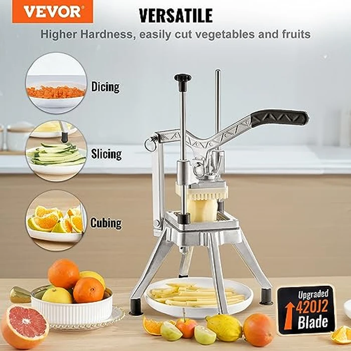 VEVOR Commercial Vegetable Chopper w/ 4 Replacement Blades, Stainless Steel French Fry Cutter Potato Dicer & Fruit Slicer for Restaurants & Home Kitchen by VEVOR - Image 2