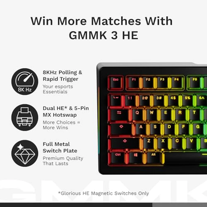 Glorious Gaming GMMK 3 Rapid Trigger Keyboard: Hall Effect, 8K Polling Rate, Hotswap MX/Magnetic Switches, 100% Keyboard, Modular Gasket System, Doubleshot PBT Keycaps, US QWERTY Layout (Black) by GLORIOUS - Image 4