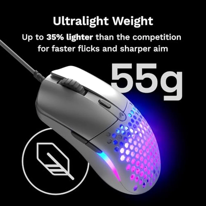 GLORIOUS Model O Eternal Ultralight RGB Gaming Mouse - Wired - 55g Lightweight - Customizable RGB Lighting - 6 Programmable Buttons - Symmetrical Design - 12K DPI Optical Sensor - PC/Mac - White by GLORIOUS - Image 3