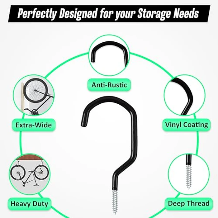 Etoolia 6 Pack Heavy Duty Garage Bike Storage and Utility Hooks-5.7 Inches for Garage Wall and Ceiling-Garage Hooks for Hanging Bicycle,Hose,Cords,and Garden Tools by Etoolia - Image 5