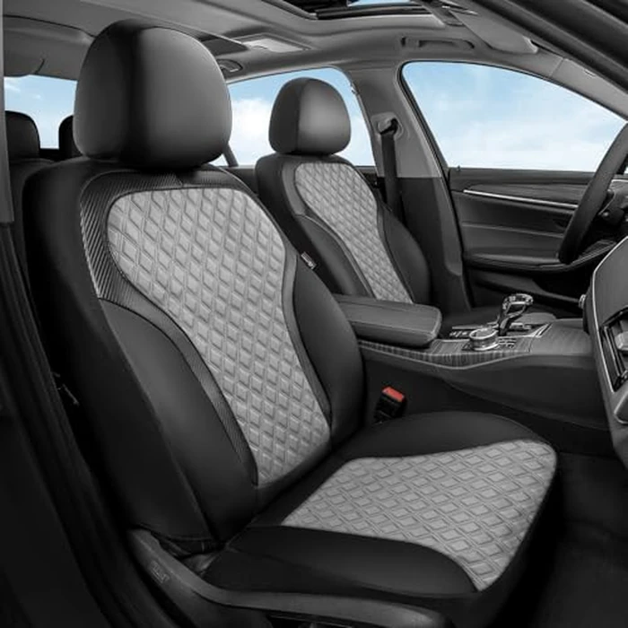 Coverado Car Seat Covers for Front Seats, Luxury Leather Car Seat Cover with Carbon Fiber Weave, Waterproof Automotive Seat Protectors 2-Pack, Driver Seat Covers Universal Fit Most Cars, Black&Gray by Coverado - Used - Very Good condition