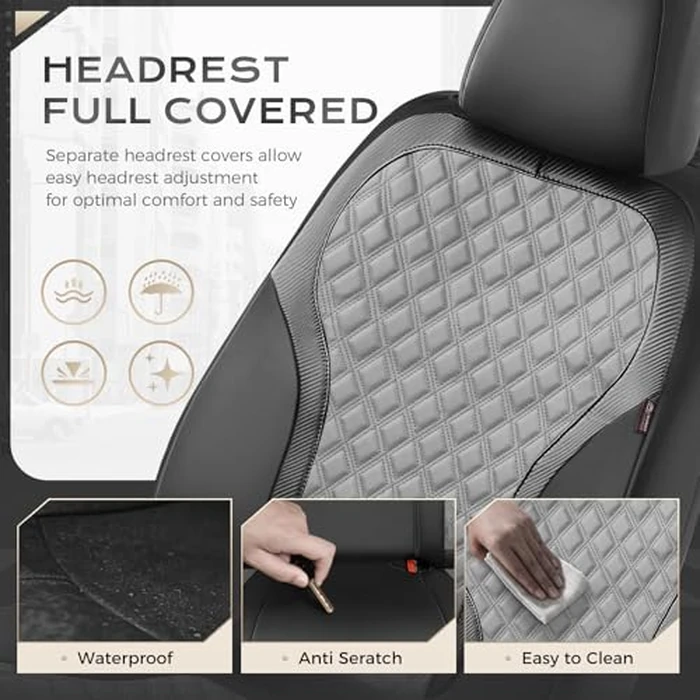 Coverado Car Seat Covers for Front Seats, Luxury Leather Car Seat Cover with Carbon Fiber Weave, Waterproof Automotive Seat Protectors 2-Pack, Driver Seat Covers Universal Fit Most Cars, Black&Gray by Coverado - Image 2