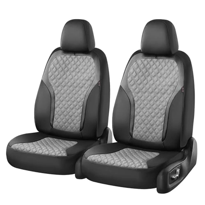 Coverado Car Seat Covers for Front Seats, Luxury Leather Car Seat Cover with Carbon Fiber Weave, Waterproof Automotive Seat Protectors 2-Pack, Driver Seat Covers Universal Fit Most Cars, Black&Gray by Coverado - Image 6