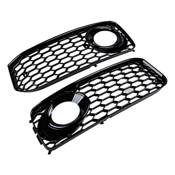 Pair Glossy Black Honeycomb Mesh Fog Light Grill Grille Lower Compatible with Audi 2008-2012 A5 S-Line / S5 B8 RS5 Pre-facelift by Astra Depots - Image 1