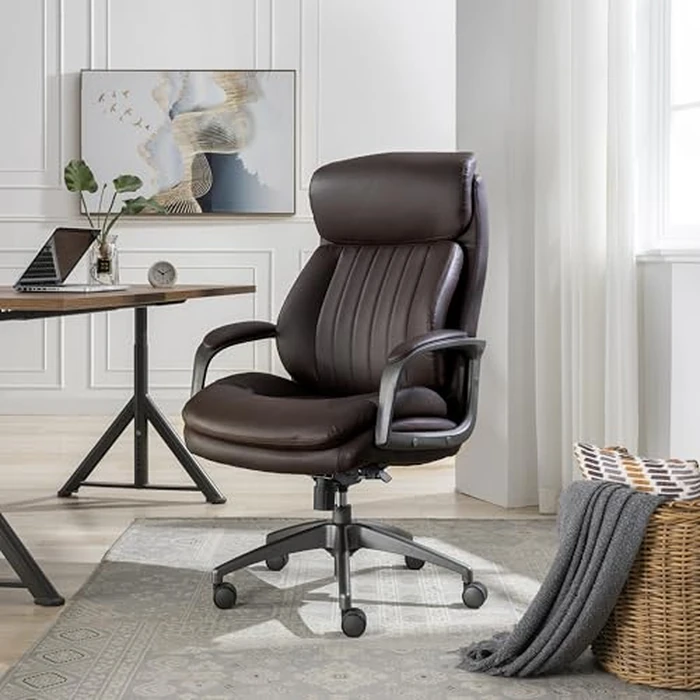La-Z-Boy Nova Executive Office Chair - Ergonomic High Back Desk Chair with AIR Lumbar Support - Comfortable ComputerChair for Home Office - Vegan Leather - Brown by La-Z-Boy - Image 2