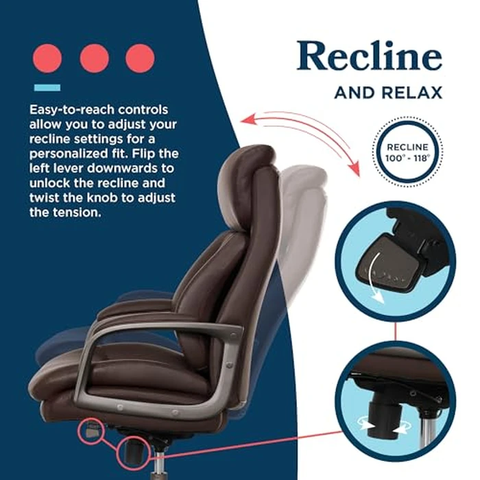 La-Z-Boy Nova Executive Office Chair - Ergonomic High Back Desk Chair with AIR Lumbar Support - Comfortable ComputerChair for Home Office - Vegan Leather - Brown by La-Z-Boy - Image 8