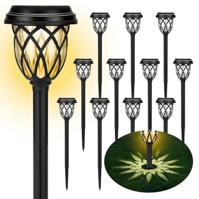 ruhotili Solar Lights Outdoor 12 Pack Solar Garden Lights Waterproof IP65 Solar Landscape Lights Solar Pathway Lights for Patio, Yard, Driveway Decoration (Warm White by ruhotili - Used - Like New condition - US$30.38
