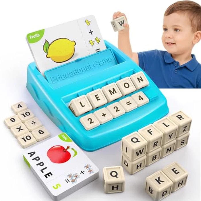 Educational Toys Learning Games for Kids 3-8, Matching Letter Spelling Early Math Game for Preschool& Kindergarten Kids Boys and Girls Light Blue ，Christmas Birthday gift for 4 5 6 7 boys girls by DEGIDEGI - Used - Very Good condition - US$10.48