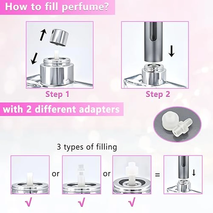 Travel Perfume Refillable Bottle Atomizer - Qavhun 2-Pack 5ml Leakproof Refillable Perfume Bottle, Fragrance Atomizer (Grey & Gold) by Qavhun - Image 4