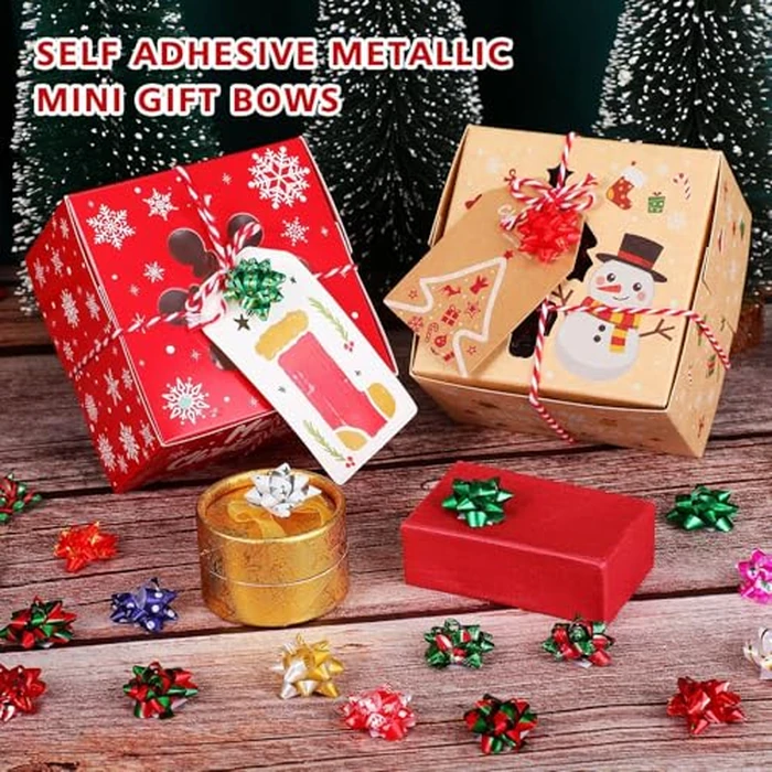 Yilloog 300 Pieces Christmas Mini Gift Wrapping Bows Gift Bows Colorful Self Adhesive Wrap Bow for Small Presents Wrapping Christmas Birthday Holiday Party Decor(1 Inch) by Yilloog - Image 3