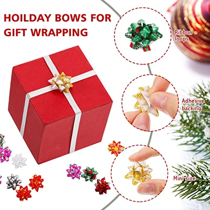 Yilloog 300 Pieces Christmas Mini Gift Wrapping Bows Gift Bows Colorful Self Adhesive Wrap Bow for Small Presents Wrapping Christmas Birthday Holiday Party Decor(1 Inch) by Yilloog - Image 4