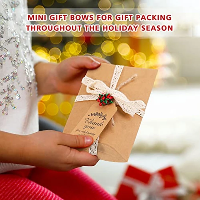 Yilloog 300 Pieces Christmas Mini Gift Wrapping Bows Gift Bows Colorful Self Adhesive Wrap Bow for Small Presents Wrapping Christmas Birthday Holiday Party Decor(1 Inch) by Yilloog - Image 6