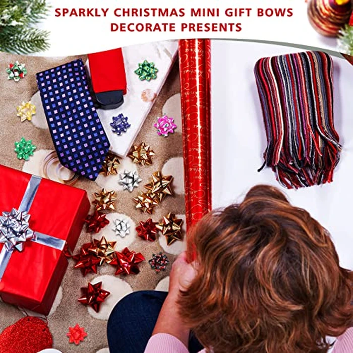 Yilloog 300 Pieces Christmas Mini Gift Wrapping Bows Gift Bows Colorful Self Adhesive Wrap Bow for Small Presents Wrapping Christmas Birthday Holiday Party Decor(1 Inch) by Yilloog - Image 7