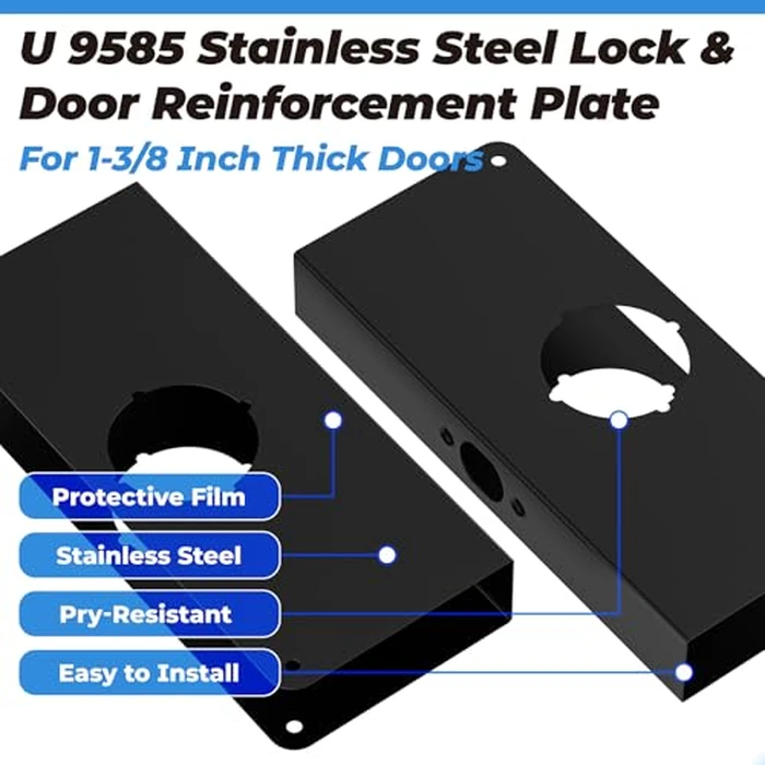 Black U 9585 Stainless Steel Lock and Door Reinforcement Plate for 1-3/8 in Thick Doors, Stainless Steel Finish for Reinforcing and Repairing Doors - 1 Pack by PalpitateC - Image 5