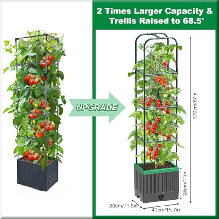 MQJIAZHI Tomato Planter with Trellis, Raised Garden Bed with Trellis, 68.7" self Watering Tomato Planter, Expandable Structure, for Climbing Plants, Vegetable Vines & Flowers by MQJIAZHI - Used - Acceptable condition - US$26.66