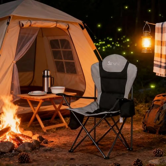 Camping Chairs for Adults, Heavy Duty Camping Chairs 2 Pack, Folding Chairs for Outside, Support 380 LBS, Portable Travel Outdoor Camp Chair with Cup Holder & Cooler Bag, Sports Chairs for Baseball by Seazul - Image 2