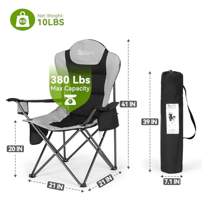 Camping Chairs for Adults, Heavy Duty Camping Chairs 2 Pack, Folding Chairs for Outside, Support 380 LBS, Portable Travel Outdoor Camp Chair with Cup Holder & Cooler Bag, Sports Chairs for Baseball by Seazul - Image 3