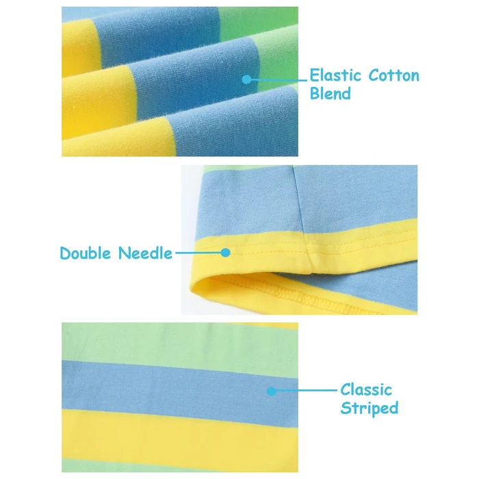 A&J DESIGN Toddler Boys Easter Pajamas Striped Long Sleeve Matching PJs for Siblings Soft Cotton Stretch Kids Yellow Green and Blue Striped Shirt and Pants Outfit 5T by A&J DESIGN - Image 3