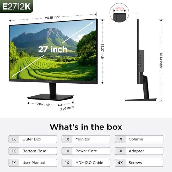 KOORUI 27 Inch Gaming Office Monitor 144Hz VA Display 4000:1 Contrast Ratio, FreeSync FHD 1080P, Eye Care TÜV Rheinland Certified, Slim Bezels, HDMI VGA Ports, Ergonomic Tilt, VESA Mount, Black by KOORUI - Image 8