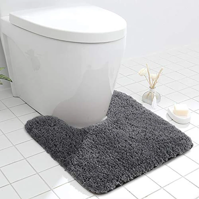 Seavish Luxury Grey Contour Bath Rug 19.5 X 19.5 Inches Shaggy Bathroom Rugs Non Slip Efficient Water Absorbent Washable Tufted Bath Mat Microfiber Soft Thick Plush U-Shaped Toilet Rug for Feet by Seavish - Image 1